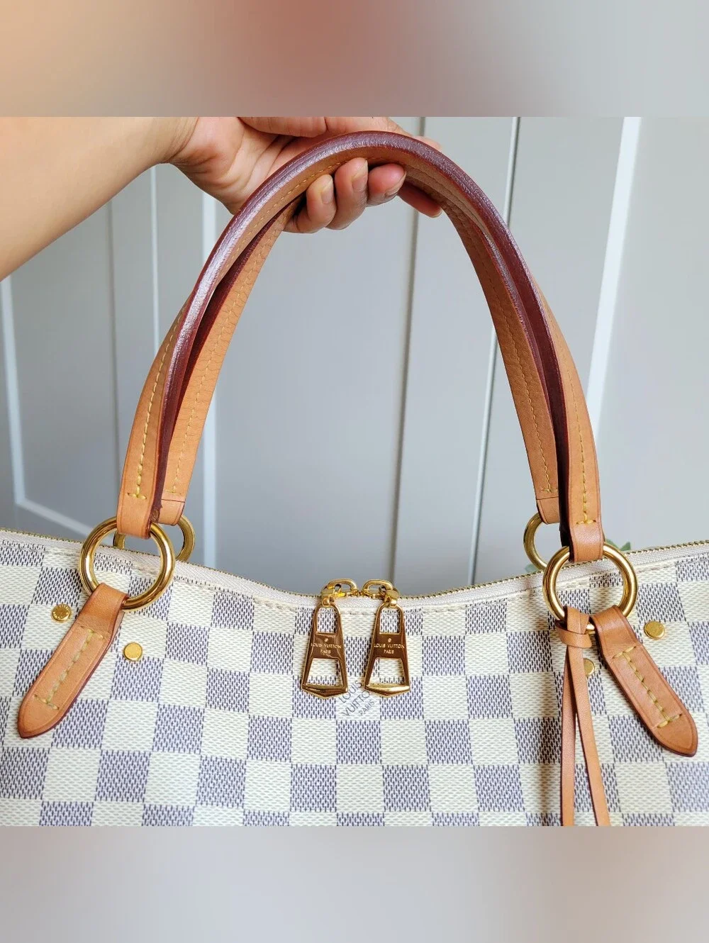 Louis Vuitton Damier Azur Satchel in Beige and Tan